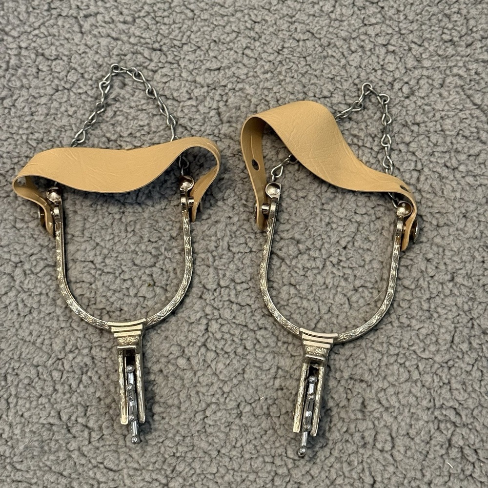 Kids Star Rowel Metal Spurs Straps Heel Chains Cowboy Cowgirl Western Equestrian